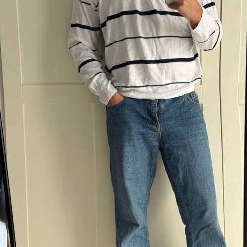 Apollon white pullover with navy stripes like new, regular fit size M