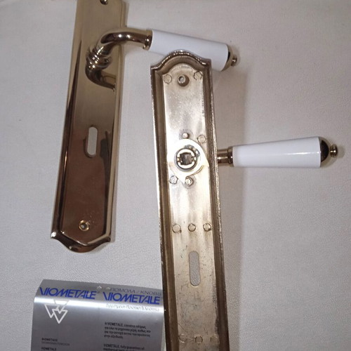 Viometale door handle set new, bronze antique porcelain brass