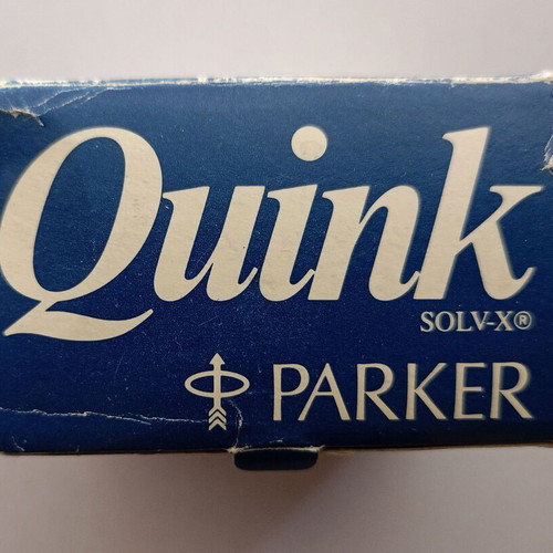 Glass ink bottle Parker Quink Solv-X used with case