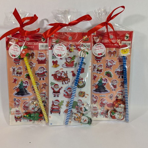 Christmas gifts new, set of 3 with stickers, pencil, eraser, chocolates