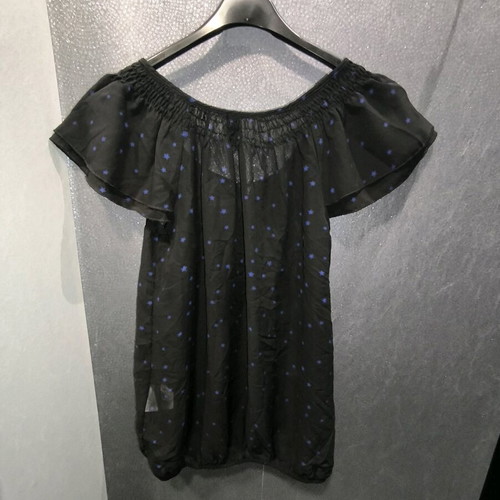 Amisu blouse black semi-transparent with blue stars new, small-medium