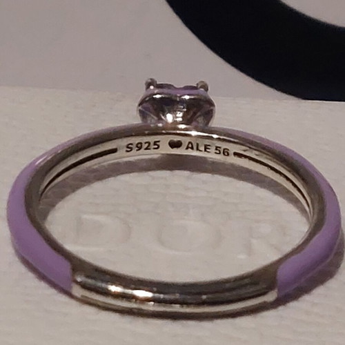 Pandora ring new, purple enamel with heart zircon