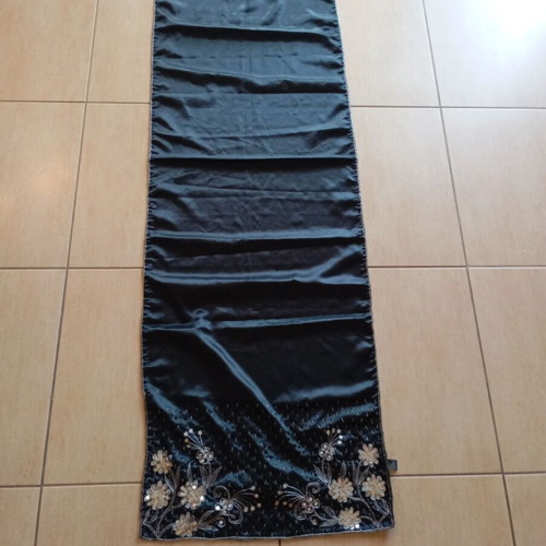 Tie Rack evening scarf satin black embroidered with beads and sequins like new