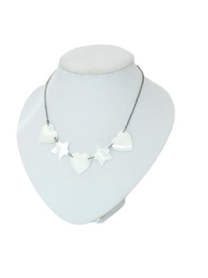 Silver necklace with mother-of-pearl hearts and stars new