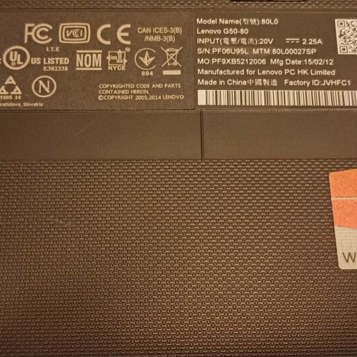 Lenovo G50-80 laptop 15.6" i3-4005U 8GB RAM Samsung SSD 128GB