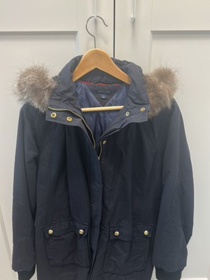 Tommy Hilfiger jacket medium with real fur, like new, blue