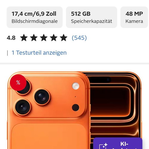 Apple iPhone 17 Pro Max smartphone 512GB, orange