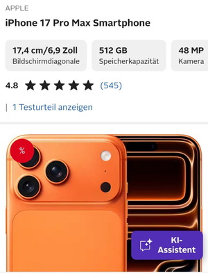 Apple iPhone 17 Pro Max smartphone 512GB, orange