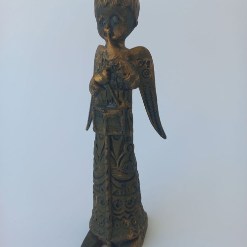 Victorian angel figurine used, vintage bronze Italian made