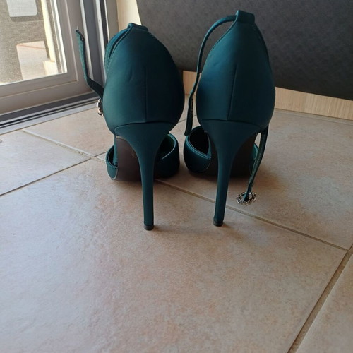 Satin sandals petrol size 40 with 10 cm heel new