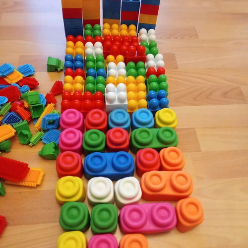 Soft children's blocks used, plastic blocks and plastic wedges