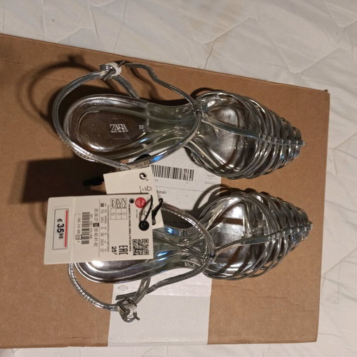 Zara sandals silver size 38 new