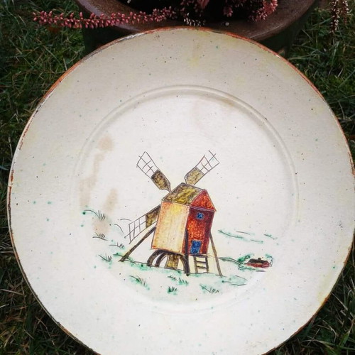 Vintage ceramic platter used, handmade
