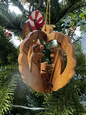 Wooden carved tree ornament new
