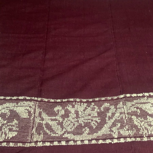 Wool woven half-double blanket burgundy with white details new