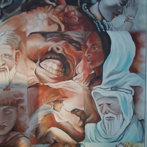 Illusion painting The face of Adam by Mikelangelo acrylics like new