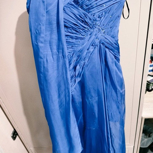 Long dress used, blue, size 46 with slit and scarf