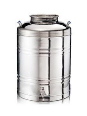 Stainless steel 50-liter container with tap and support base