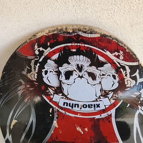 Xiaoluhu skateboard used with rock patina and skulls