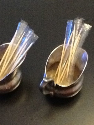 Silver toothpick holders used, set of 2, vintage 1970