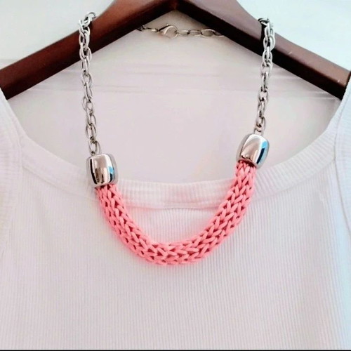 Necklace salmon pink satin cord, new
