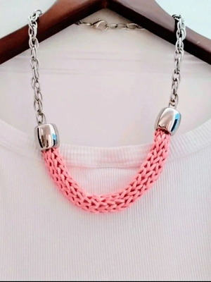 Necklace salmon pink satin cord, new