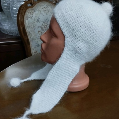 Handmade knit hat angora 100% new, size 52, white