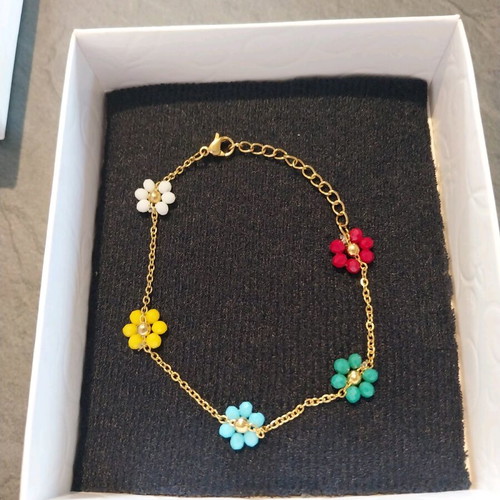 Stainless steel 18k bracelet new, multicolor with flower stones