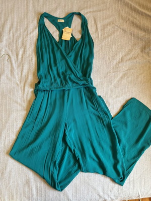Pull & Bear Teal Jumpsuit Large New Wide Leg Boho Summer