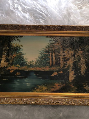Landscape painting like new with carved golden frame