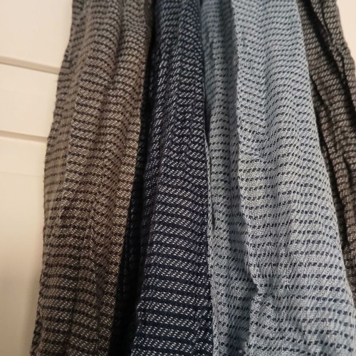 Scarf used, 180cm x 68cm, blue, light blue, brown
