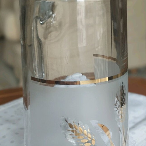 Vintage Italian Glass Pitcher with Gold Wheat Design like new