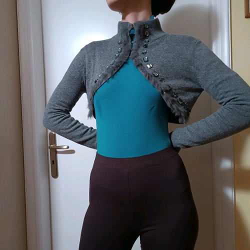 Wool gray vintage bolero used with crystals and turtleneck collar