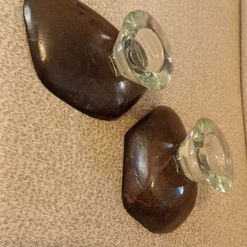 Handmade wooden candlesticks set of 2, rosewood varnished