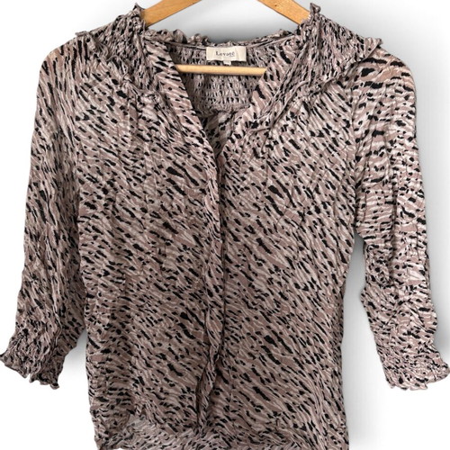 Levete Room animal print shirred blouse, size XS