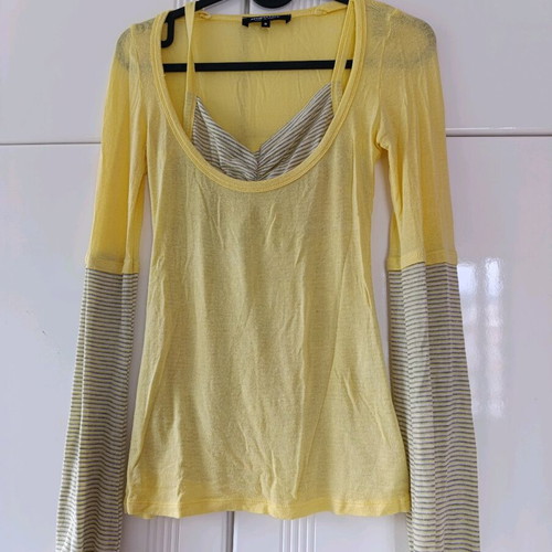 Staff 90s/Y2K Grunge Layered Top with Transparency, Like New, Yellow, M