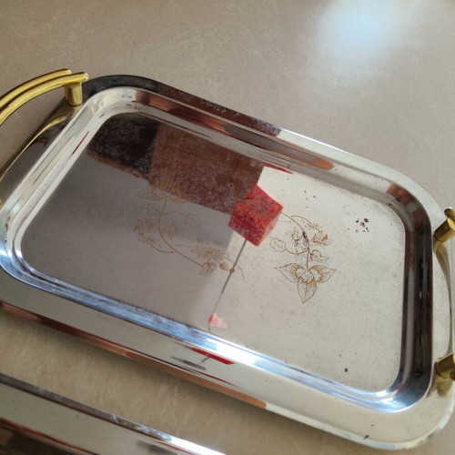 Serving trays, set of 2, chrome plated, different sizes