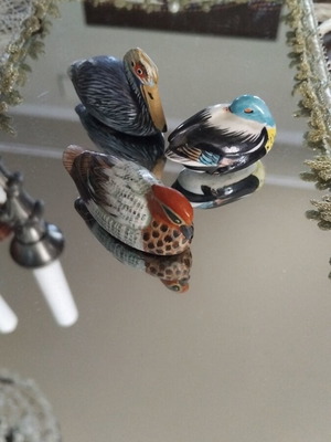 Vintage handmade bird miniatures set of 3, like new, wood and ceramic