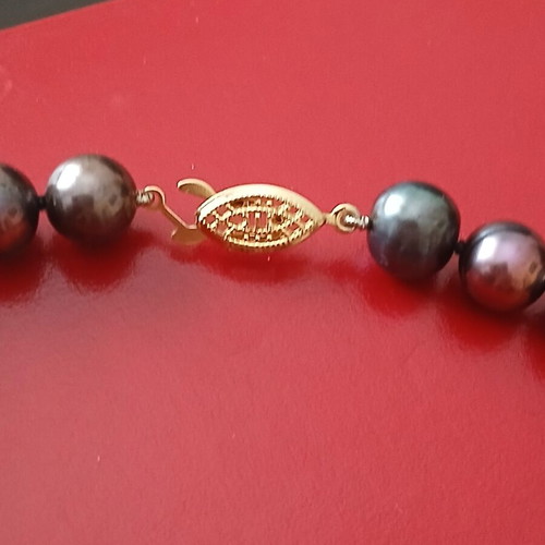 Necklace with natural black pearls 1 mm, gold-plated clasp, new