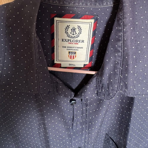 Explorer men's cotton shirt blue with small white polka dots like new