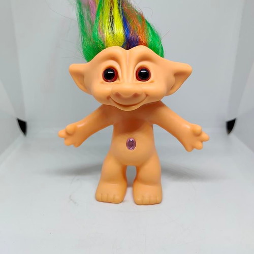 Collectible Efxoulis Troll Doll with Multicolored Hair and Pink Gem like new