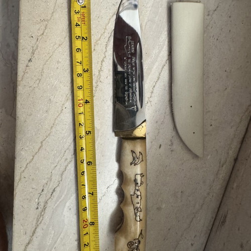 Traditional Cretan Decorative Knife with Mantinada and White Sheath, Greek Folk Art
