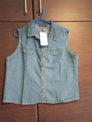 Denim sleeveless shirt new, size L, blue
