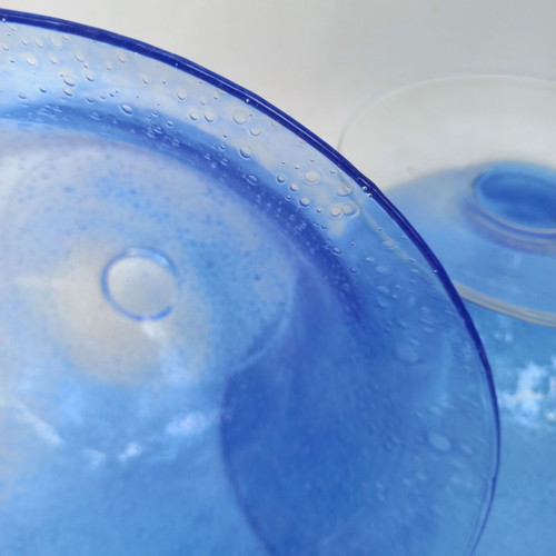 Glass bowl set like new, two decorative handblown pieces