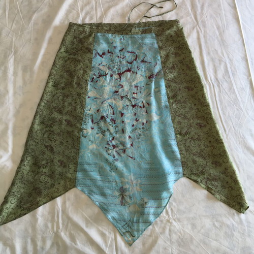 Silk skirt with embroidered details, green and turquoise, size L