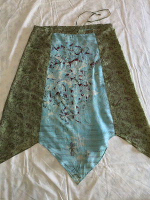 Silk skirt with embroidered details, green and turquoise, size L