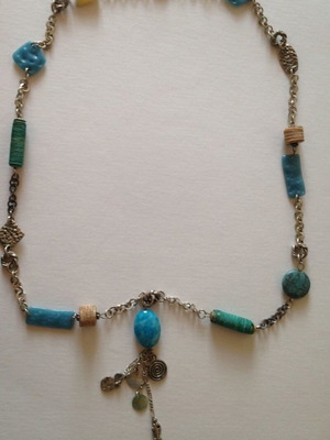 Axelle Creation necklace used, silver and turquoise, 80+8 cm