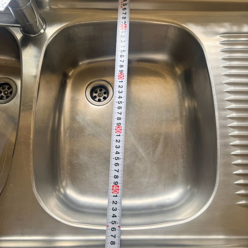 Franke stainless steel kitchen sink with 2 bowls, apron and faucet used