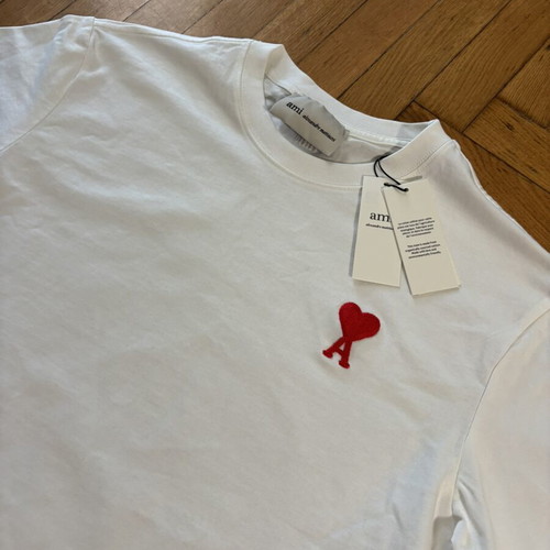 Ami Paris T-shirt white with red heart logo, size M