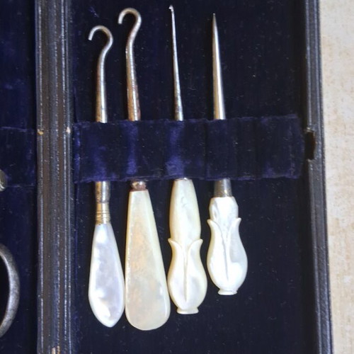Henning & Co Victorian sewing set with natural mother-of-pearl, circa 1890-1910